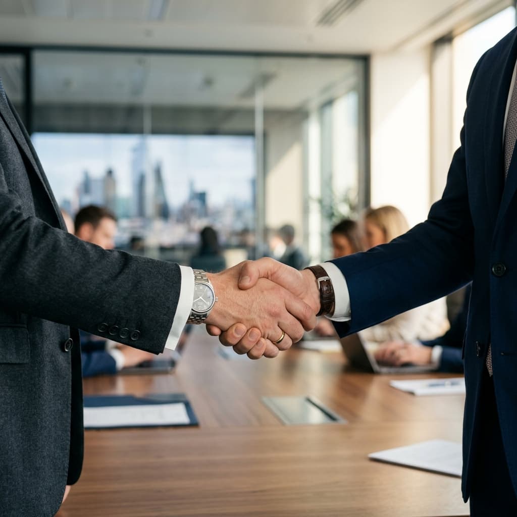 Corporate Handshake discussing technology